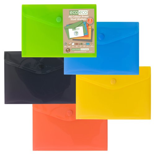 Pack 5 A6 50% Recycled Colour Press Stud Wallets (Pack of 5)