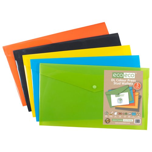 Pack 5 DL 50% Recycled Colour Press Stud Wallets (Pack of 5)