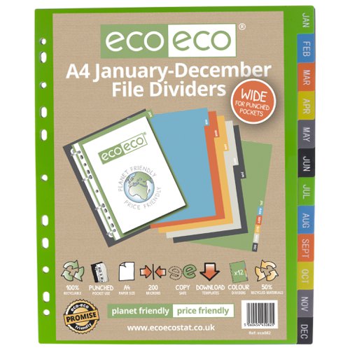 Eco Eco A4 50% Recycled January - December Wide Index File Dividers - 1 Set