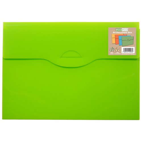 ECO085-S | Strong 550 micron strength A4 size document box file, ideal for home, office and professional use.  The 10mm spine width securely holds A4 documents with a easy tab closure.  Available in blue, orange, yellow or green colours.  Acid free and copy safe.  Responsibly sourced materials and responsibly produced.  Made from 50% recycled materials, product and packaging both 100% recyclable.  