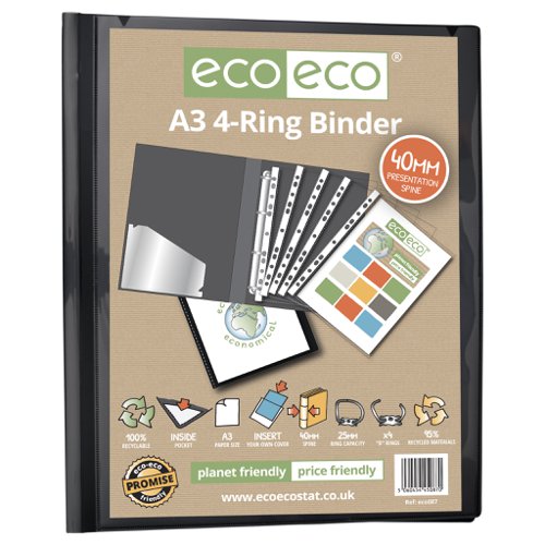 A3 95% Recycled Presentation 4 Ring Portrait Binder (Pack of 12)