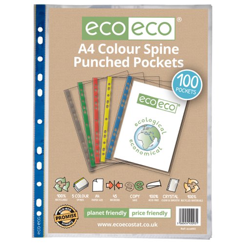A4 100% Recycled Bag 100 Colour Spine Multi Punched Pockets (1)