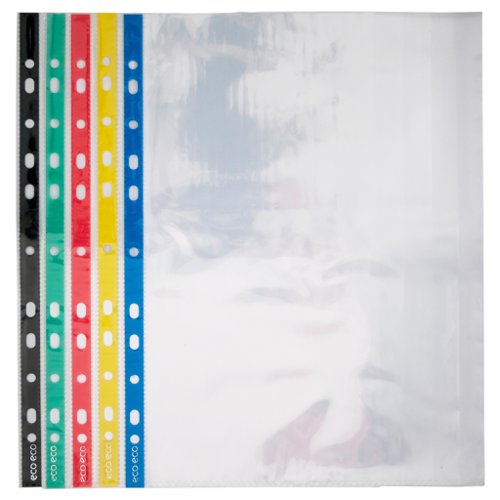 A4 100% Recycled Bag 100 Colour Spine Multi Punched Pockets (Pack of 10)