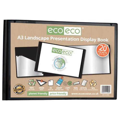 A3 50% Recycled 20 Pocket Landscape Presentation Display Book (Pack of 12)
