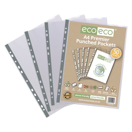 A4 100% Recycled Bag 50 Premier Multi Punched Pockets (Pack of 10)