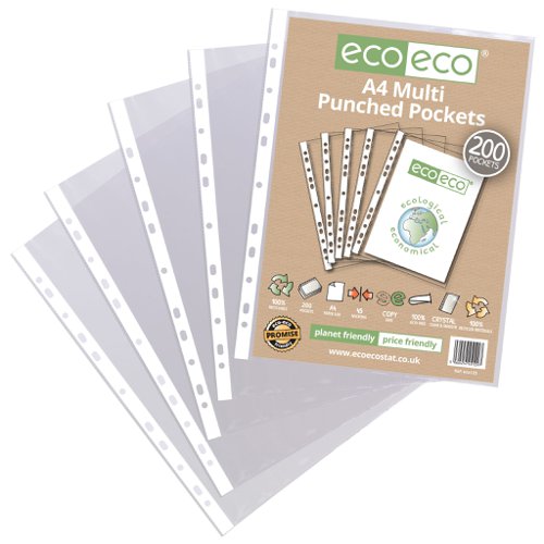 A4 100% Recycled Bag 200 Multi Punched Pockets (1) Punched Pockets ECO129-S