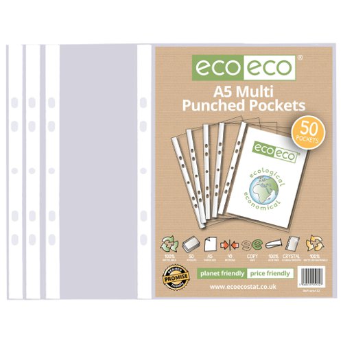 A5 100% Recycled Bag 50 Multi Punched Pockets (1) Punched Pockets ECO132-S