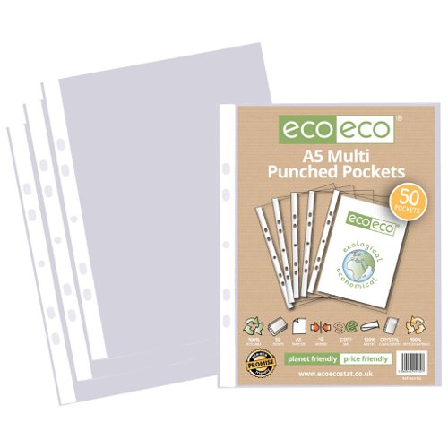 A5 100% Recycled Bag 50 Multi Punched Pockets (1) Punched Pockets ECO132-S