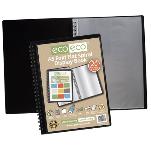 A5 50% recycled 20 pocket Fold Flat Spiral display book (1) Display Books ECO136-S