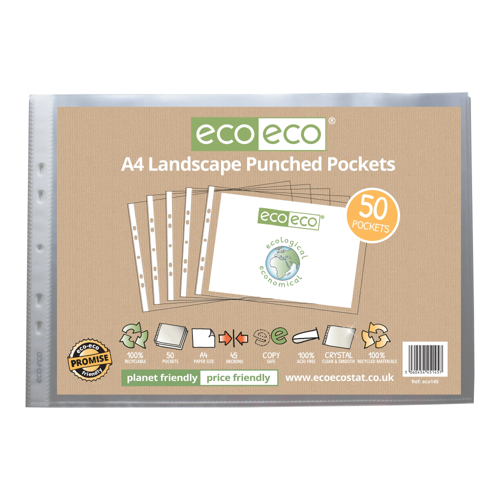 A4 100% Recycled Bag 50 Landscape Multi Punched Pockets