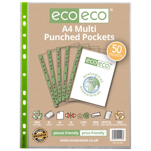 A4 100% Recycled Bag 50 65 Micron Multi Punched Pockets (1)