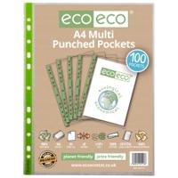 A4 100% Recycled Bag 100 65 Micron Multi Punched Pockets (1)
