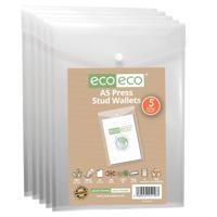 Pack 5 A5 95% Recycled Clear Portrait Press Stud Wallets
