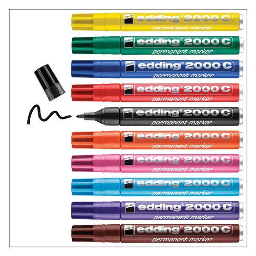 edding 2000C Permanent Marker Bullet Tip 1.5-3mm Line Assorted Colours (Pack 10) - 4-2000C999 Permanent Markers 40720ED