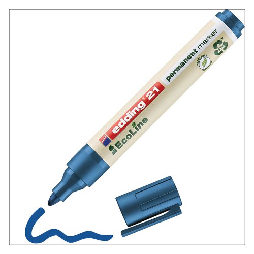 Edding 21 Ecoline Climate Neutral Bullet Tipped Permanent Marker Blue 4-21003 Pack x 10