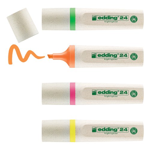 Edding EcoLine 24 Highlighter Chisel Tip 2-5mm Assorted [Pack 4] 4-24-4
