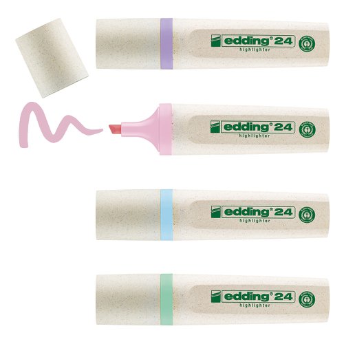 edding 24 EcoLine Highlighter Pen Chisel Tip 2-5mm Line Pastel Violet Pastel Rose Pastel Blue Pastel Yellow  (Pack 4) - 4-24-4-1000