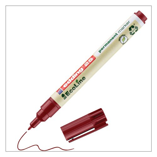 edding 25 EcoLine Permanent Marker Bullet Tip 1mm Line Red (Pack 10) - 4-25002  41343ED