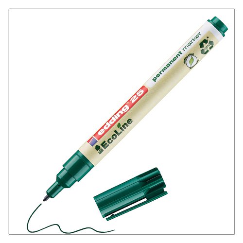 edding 25 EcoLine Permanent Marker Bullet Tip 1mm Line Green (Pack 10) - 4-25004 75398ED