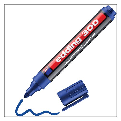 The convenient solution for everyday marking needs. Whether you need to mark finished goods for identification or label office equipment, the edding 300 is the right choice. With its round nib, it works on almost all materials and surfaces. The practical clip prevents the marker from rolling off and allows it to be clipped to your pocket.This permanent marker writes on a range of surfaces including metal, wood, plastic, glass and cardboard. What's more, the ink is waterproof, quick-drying, low-odour and lightfast. It is the convenient assistant for everyday marking tasks.