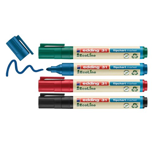 Edding Ecoline Climate Neutral Flipchart Markers Assorted Ref 4-31-4 [Pack 4] 