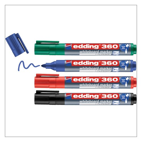 Edding 360 Marker Whiteboard Bullet Tip 1.5-3mm Line Assorted Ref 4-360-4 [Pack 4]