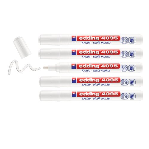 40825ED - edding 4095 Chalk Marker Bullet Tip 2-3mm Line White (Pack 5) - 4-4095-5049