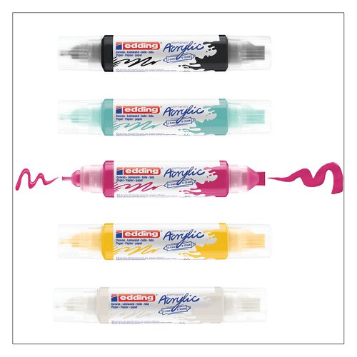 edding 5400 3D Acrylic Marker Double Liner Bullet Tip 2-3mm and Chisel Tip 5-10mm Line Assorted Basic Colours (Pack 5) 4-5400-5