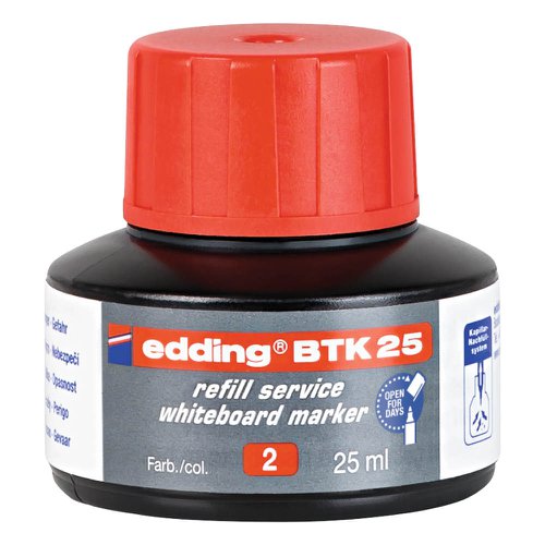 75524ED - edding BTK 25 Bottled Refill Ink for Whiteboard Markers 25ml Red - 4-BTK25002
