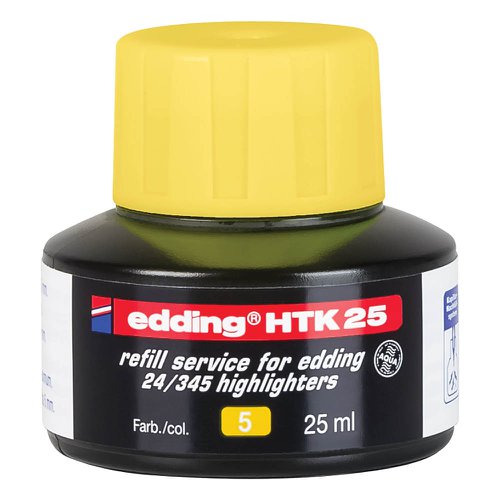 edding HTK 25 Bottled Refill Ink for Highlighter Pens 25ml Yellow - 4-HTK25005 75545ED Buy online at Office 5Star or contact us Tel 01594 810081 for assistance