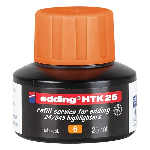 75573ED | Extends the life of edding highlighters/text markers. When an edding whiteboard marker runs out of ink, it can quickly be made to write again by placing it in the refill bottle for at least an hour. Refilling markers not only has a positive impact on the environment, but also saves money at the same time. Suitable for edding highlighters e-345 and e-24. High-quality brand product, Made in Germany.