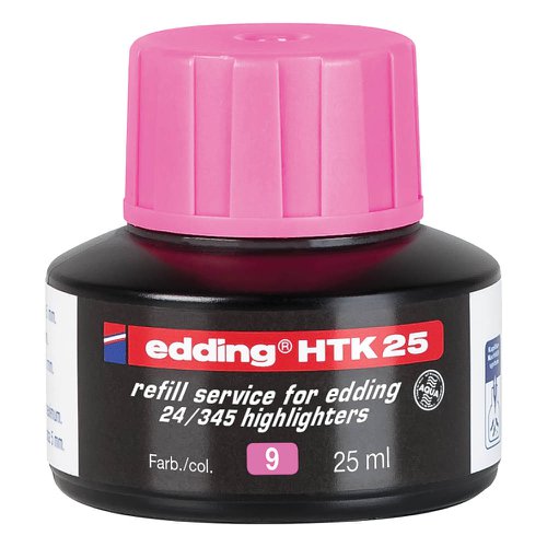 75552ED | Extends the life of edding highlighters/text markers. When an edding whiteboard marker runs out of ink, it can quickly be made to write again by placing it in the refill bottle for at least an hour. Refilling markers not only has a positive impact on the environment, but also saves money at the same time. Suitable for edding highlighters e-345 and e-24. High-quality brand product, Made in Germany.