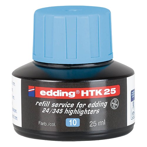 75559ED | Extends the life of edding highlighters/text markers. When an edding whiteboard marker runs out of ink, it can quickly be made to write again by placing it in the refill bottle for at least an hour. Refilling markers not only has a positive impact on the environment, but also saves money at the same time. Suitable for edding highlighters e-345 and e-24. High-quality brand product, Made in Germany.