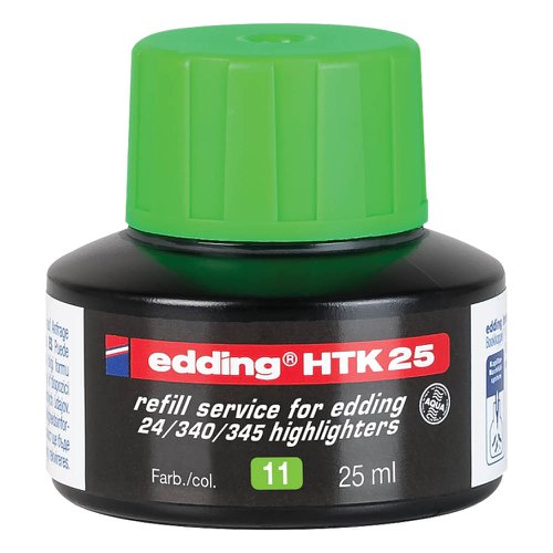 75566ED | Extends the life of edding highlighters/text markers. When an edding whiteboard marker runs out of ink, it can quickly be made to write again by placing it in the refill bottle for at least an hour. Refilling markers not only has a positive impact on the environment, but also saves money at the same time. Suitable for edding highlighters e-345 and e-24. High-quality brand product, Made in Germany.