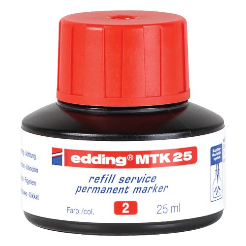 75496ED | Extends the life of edding highlighters/text markers; without the addition of xylene and toluene. When an edding whiteboard marker runs out of ink, it can quickly be made to write again by placing it in the refill bottle for at least an hour. Refilling markers not only has a positive impact on the environment, but also saves money at the same time. Suitable for the edding permanent markers e-No.1, e-400, e-3000, e-3300, as well as EcoLine e-21, e-22 and e-25. High-quality brand product, Made in Germany.