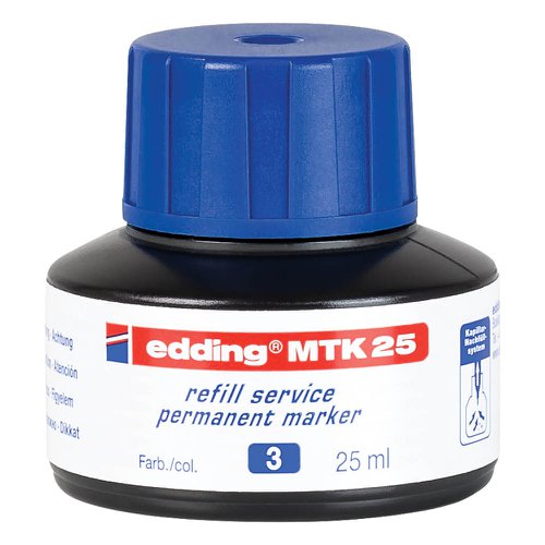 edding MTK 25 Bottled Refill Ink for Permanent Markers 25ml Blue - 4-MTK25003 75503ED Buy online at Office 5Star or contact us Tel 01594 810081 for assistance