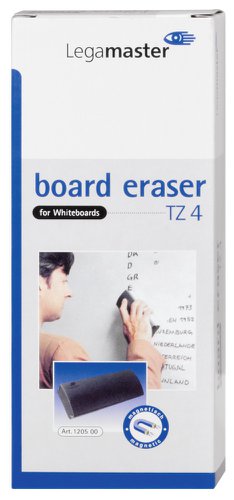 Dry erase board eraser with modern design, extra-wide magnetic strip for better board adhesion.