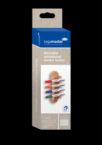 This is a wooden magnetic holder for whiteboard markers. It is made of beech wood, specifically "fagus sylvatica," and is finished with varnish. The holder can accommodate up to four board markers and is compatible with Legamaster whiteboards. Please note that each item is unique in color and appearance because they are made of natural wood. Additionally, the markers are available separately.