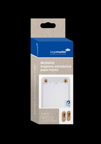 Wooden magnetic paper hooks made of beech wood "fagus sylvatica" are available in a set of 2 pieces. These hooks are coated with varnish and can be used on Legamaster whiteboards. They are suitable for all common paper pad formats. Please note that each hook is unique in color and appearance as they are made of natural wood.