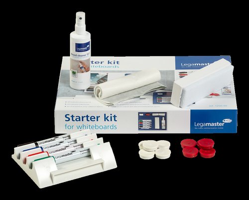 The following is a complete kit of high-quality accessories for whiteboards: - Markers: 4 TZ100 dry-erase board markers (one of each color - black, red, blue, and green) - Marker holder: 1 magnetic marker holder that can store 4 markers - Eraser: 1 small whiteboard eraser in addition to 10 biodegradable, dry-wipe eraser tissues - Cleaner: 1 TZ7 whiteboard and glassboard cleaner (125 ml) - Magnets: 10 magnets with a diameter of 30 mm