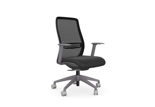 NV Operative Chair Adj. Arms, Mesh Back, Grey Base, Black Fabric Seat