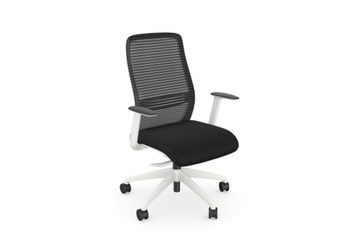 NV Operative Chair Adj. Arms, Mesh Back, White Frame, Black Fabric Seat