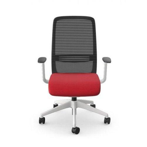 NV Operative Chair Adj. Arms, Mesh Back,White Frame, Red Fabric Seat