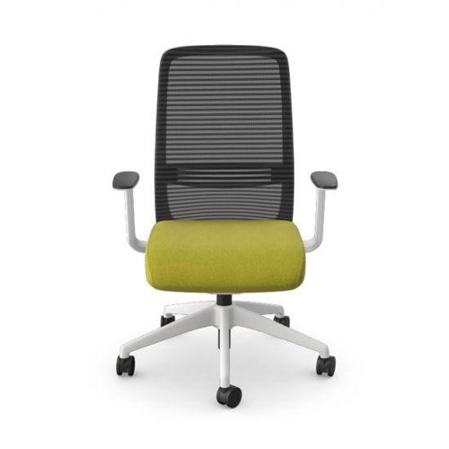 NV Operative Chair Adj. Arms, Mesh Back, White Frame, Green Fabric Seat