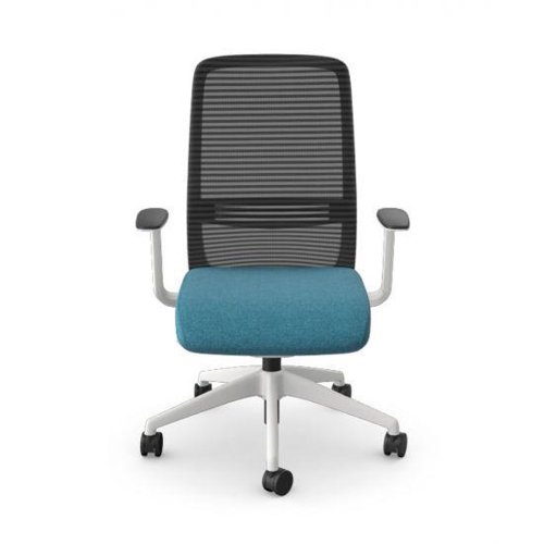 NV Operative Chair Adj. Arms, Mesh Back, WhiteFrame, Light Blue Fabric Seat