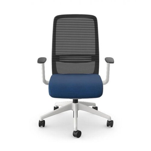 NV Operative Chair Adj. Arms, Mesh Back, White Frame, Navy Fabric Seat