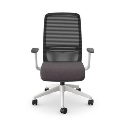 NV Operative Chair Adj. Arms, Mesh Back, White Frame, Grey Fabric Seat