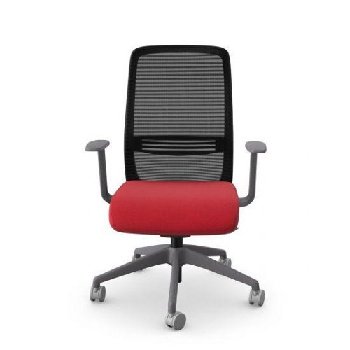 NV Operative Chair Adj. Arms, Mesh Back, Grey Frame, Red Fabric Seat