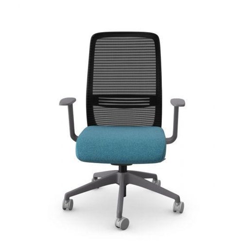 NV Operative Chair Adj. Arms, Mesh Back, Grey Frame, Light Blue Fabric Seat