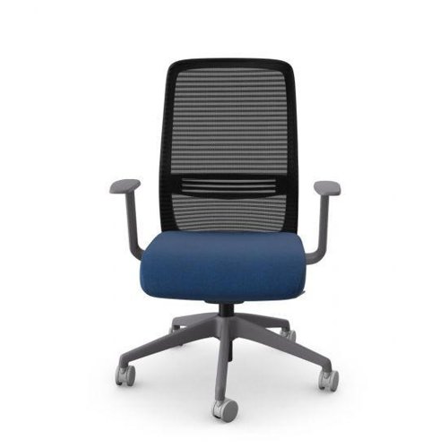 NV Operative Chair Adj. Arms, Mesh Back, Grey Frame, Navy Fabric Seat